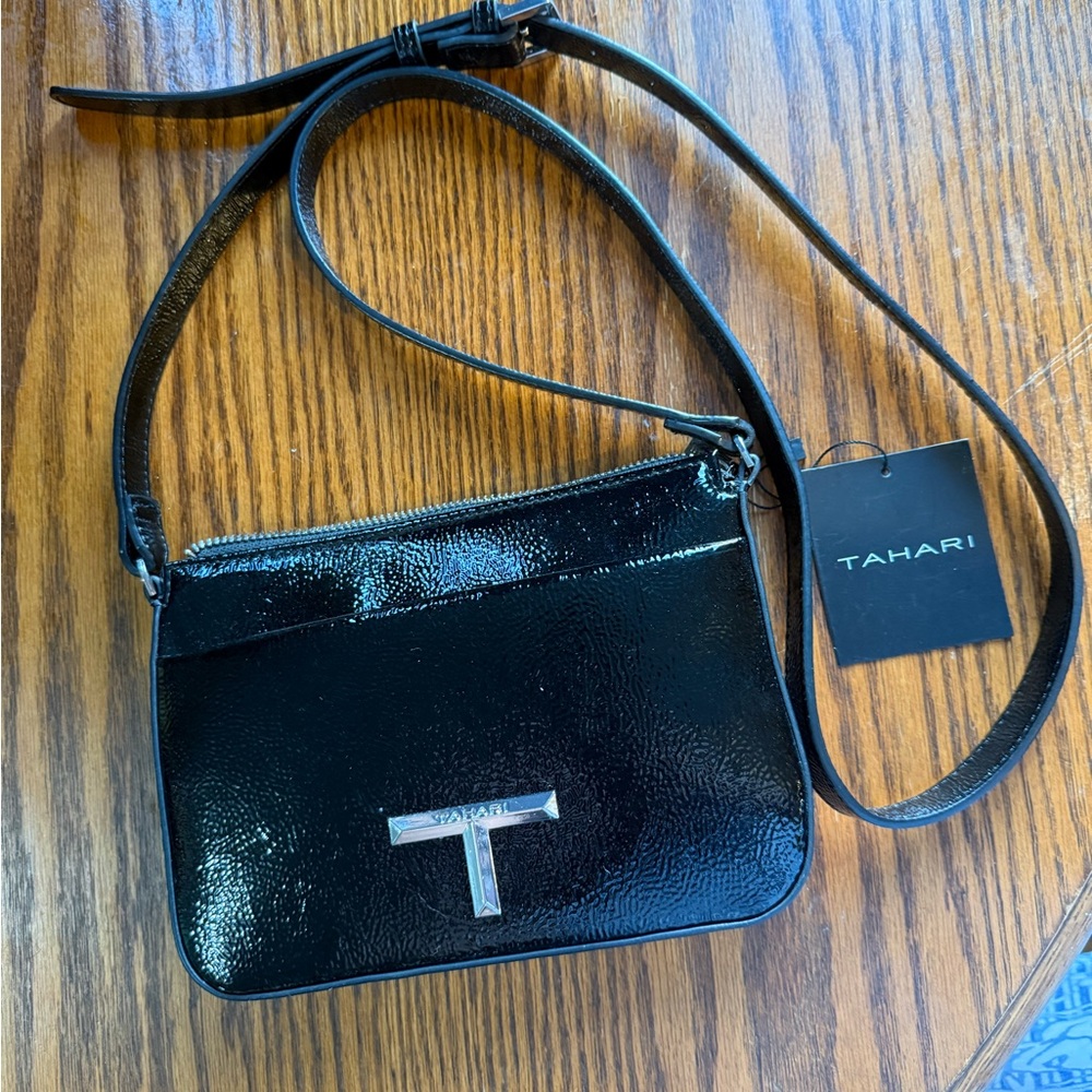 NWT- Tahari Glossy Black Crossbody Bag